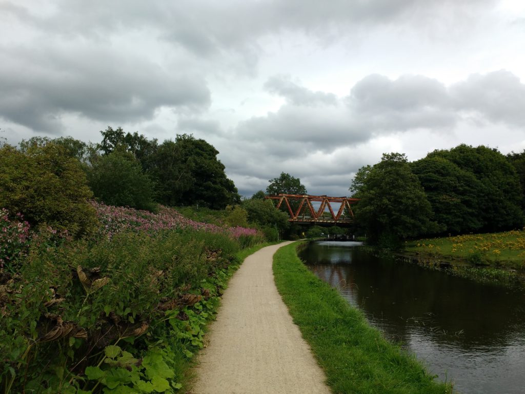 Rusty bridge over canal.