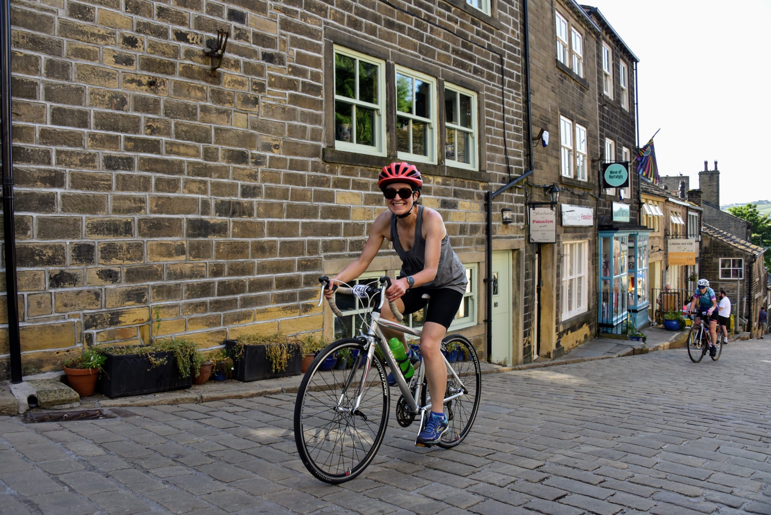 Woman on bike.