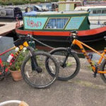 Jayne 2 Bikes in front of narrowboat.