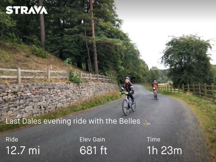 Women cyclists riding in the Dales with Strava record
