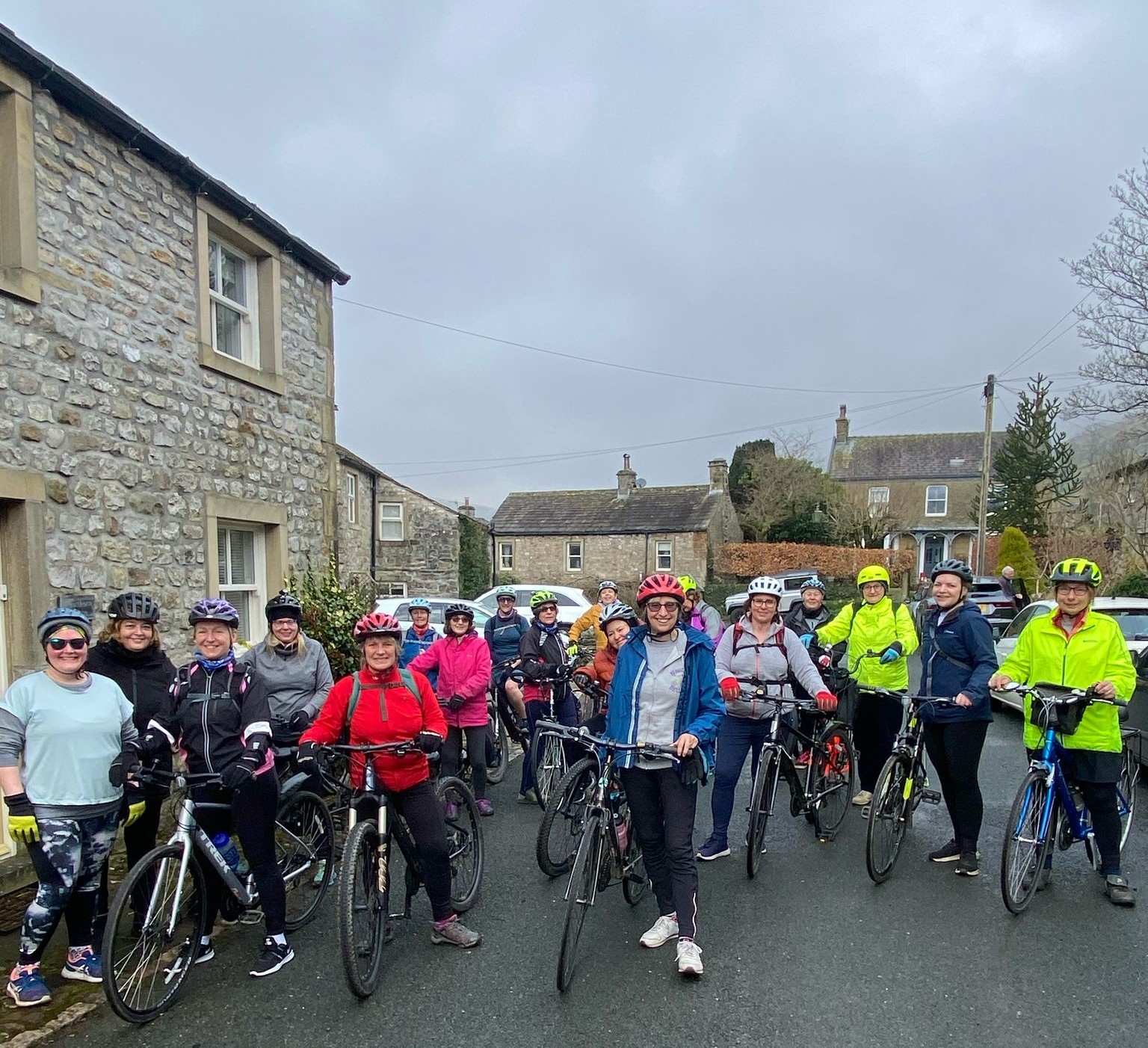 A group of women with their bikes in Yorkshire.